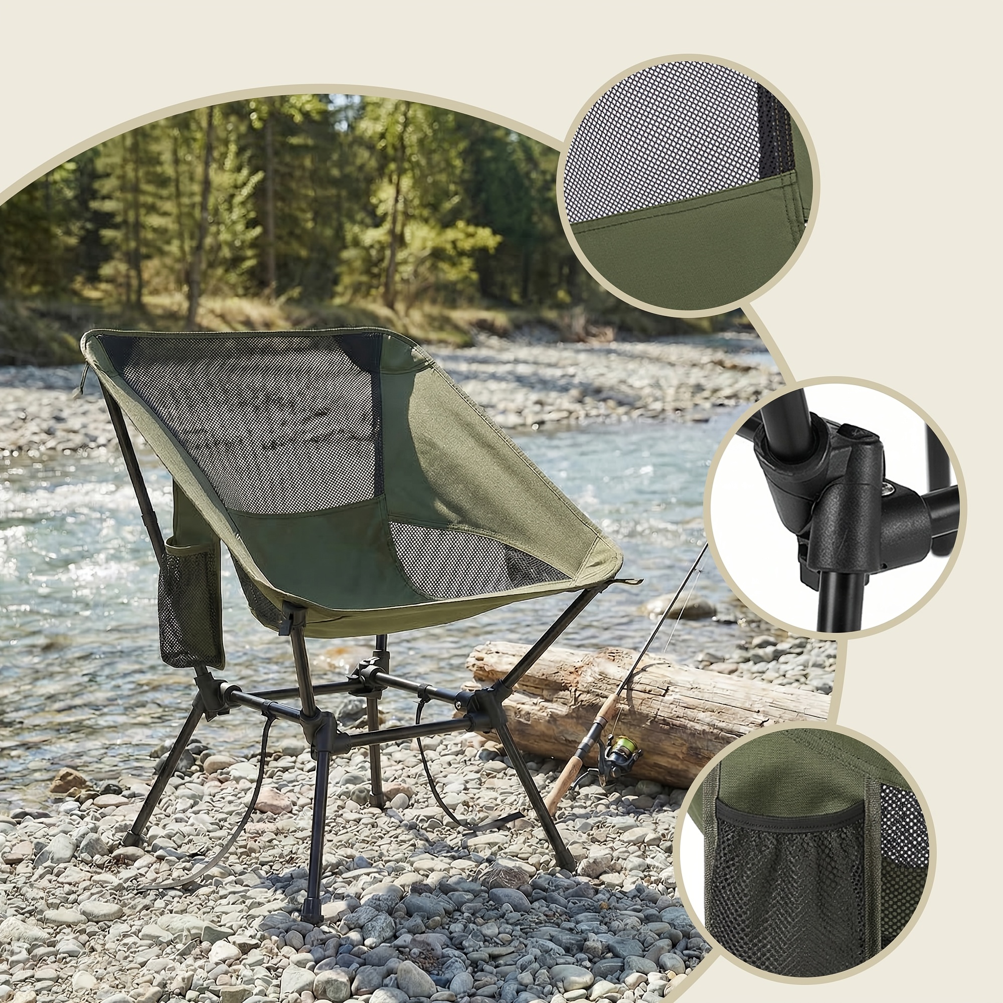   beach chair featuring adjustable height a durable   that supports up to 330   two storage pockets and a lightweight foldable design ideal for camping and travel Product details 3