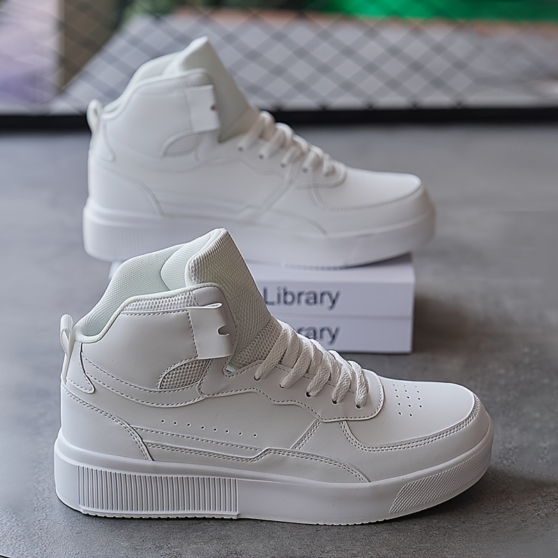 Men'S High-Top Casual Sneakers, Thick Sole Comfortable Lace-Up Shoes, All-Season Fabric Sneakers with EVA Insole, Round Toe Design, and Tread for Outdoor Activities