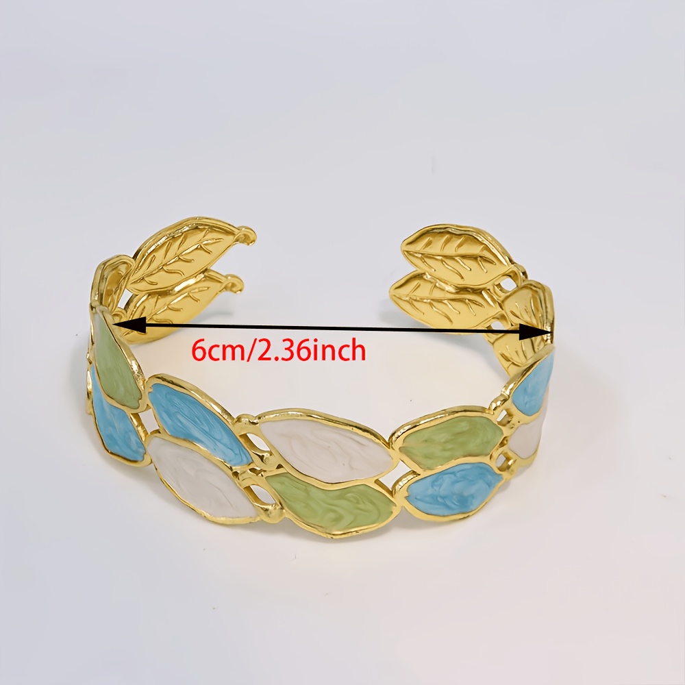 Elegant Color Block Enamel Open Cuff Bangle for Women, Soft Marbled Tone