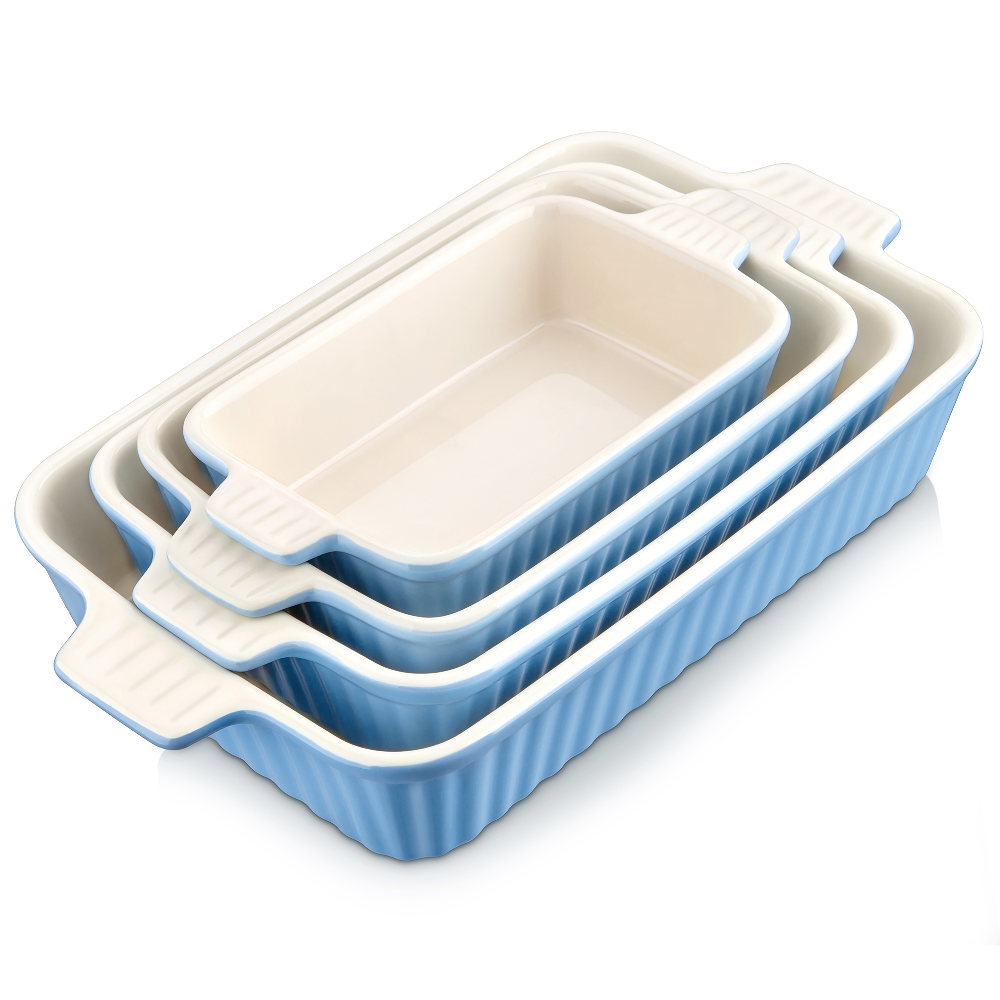 

Rectangular Baking Dish Set Of 4 (9"/11"/12"/14"), Baking Dish With Ceramic Handles Ideal For Lasagne/pie/casserole/tapas, Blue