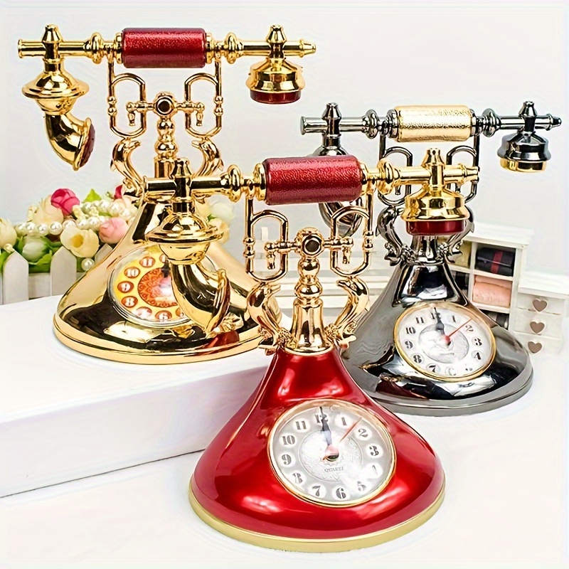 

1pc Retro Telephone Style Alarm Clock, 7.28 Inch Quartz Desktop Clock, Vintage Home Decor Art Craft, Decorative Table Top Phone Model For Shelf, Living Room, Office Cabinet, Party Decor, Plastic