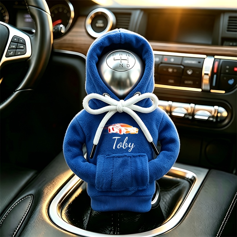 TEMU Customizable Names Or Texts. Creative Mini Hooded Sweatshirt-style Car Gear Cover, Suitable For Manual And Automatic Transmission Shift Levers.