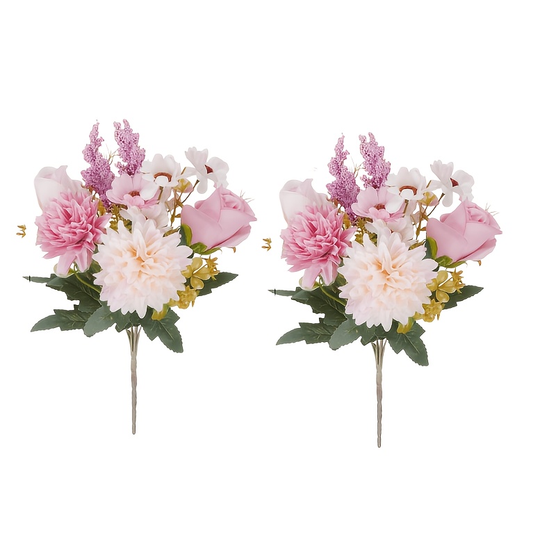 2 Stems [avtcldy] Artificial Simulation Rose Bouquet - Realistic Pink And White Greenery Combination, No-maintenance Artificial Flowers, Suitable For Weddings, Home, Office, Thanksgiving, Halloween