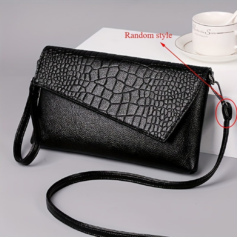 Image of Fashionable Square Crossbody Bag, Women's Crocodile-embossed Clutch, Luxury Wristlet Phone Wallet.shoulder Strap Are Random Style.