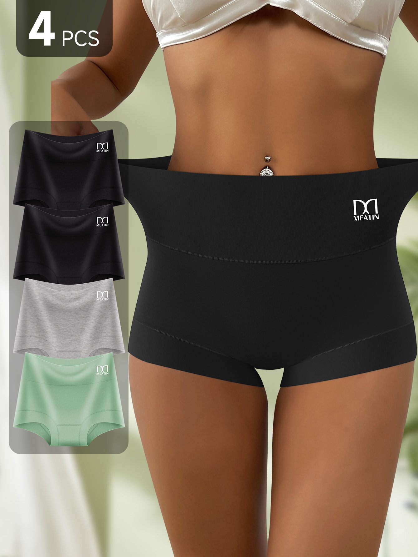 4pcs womens high waisted panties non transparent everyday special occasion underwear soft   in black gray teal green minimalist elegant   body types quasti womens underwear cute panties seamless undergarment highsupport underwear comfortable undergarments classic panty style durable undergarments daily wear undergarments 0
