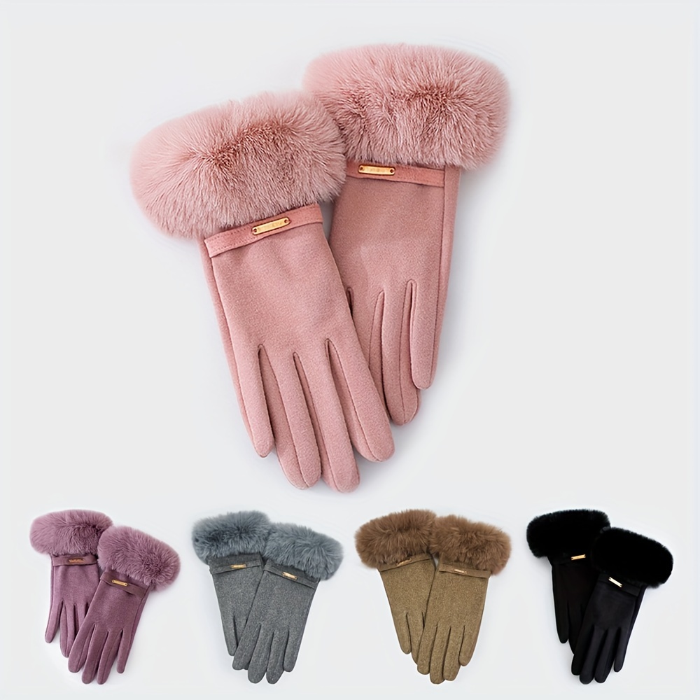 

Chic Women's Touchscreen-compatible Faux Rabbit Fur Gloves - Warm, Stretchy & Decorative For Fall/winter