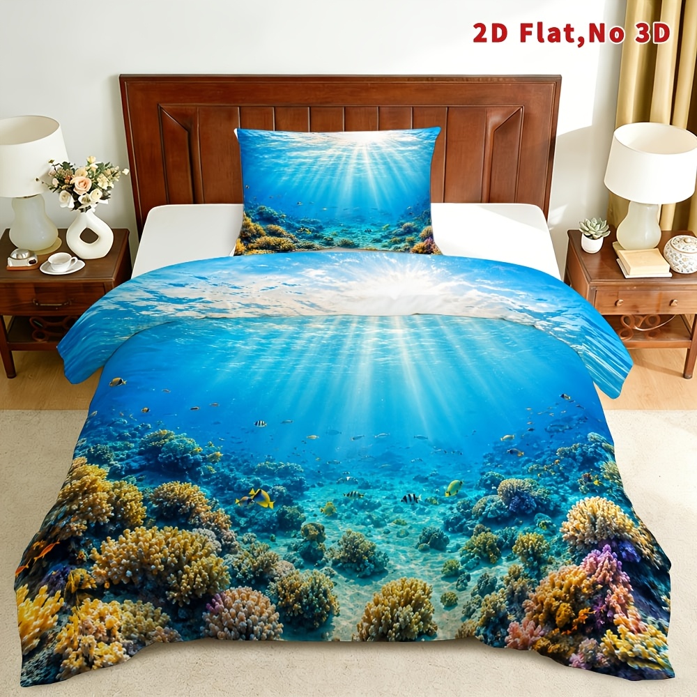 TEMU 2/3pcs Mokalala 2d Flat Tropical Duvet Cover Set | Beach Themed Bedding, Breathable And Stylish Design, 1 Quilt Cover   1/2 Pillowcases, Queen