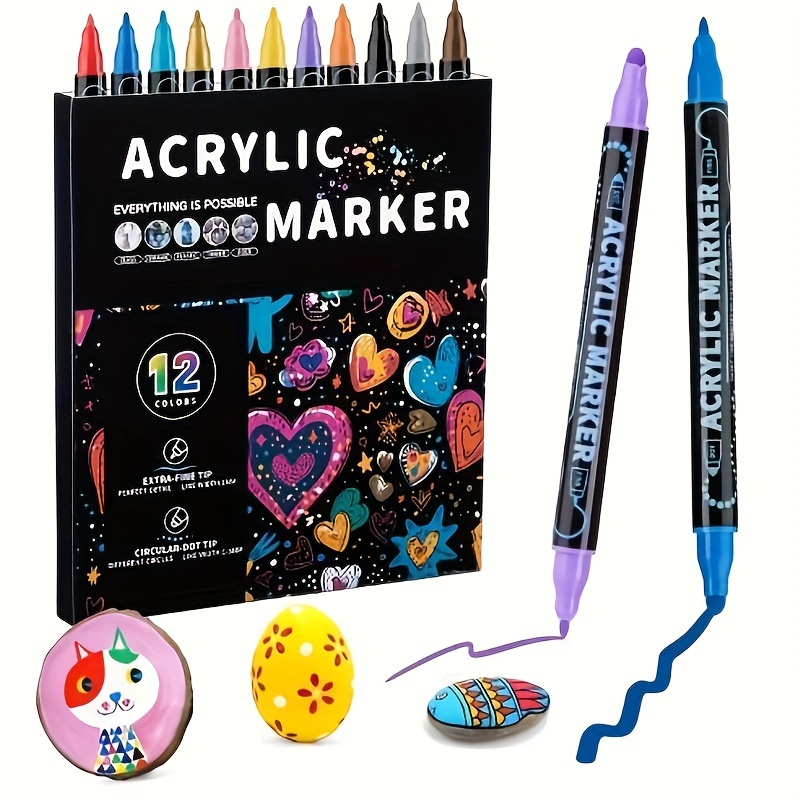 36 colors dual tip acrylic markers premium acrylic markers for wood rock glass canvas stone     diy craft supplies art supplies vibrant colors smooth ink flow