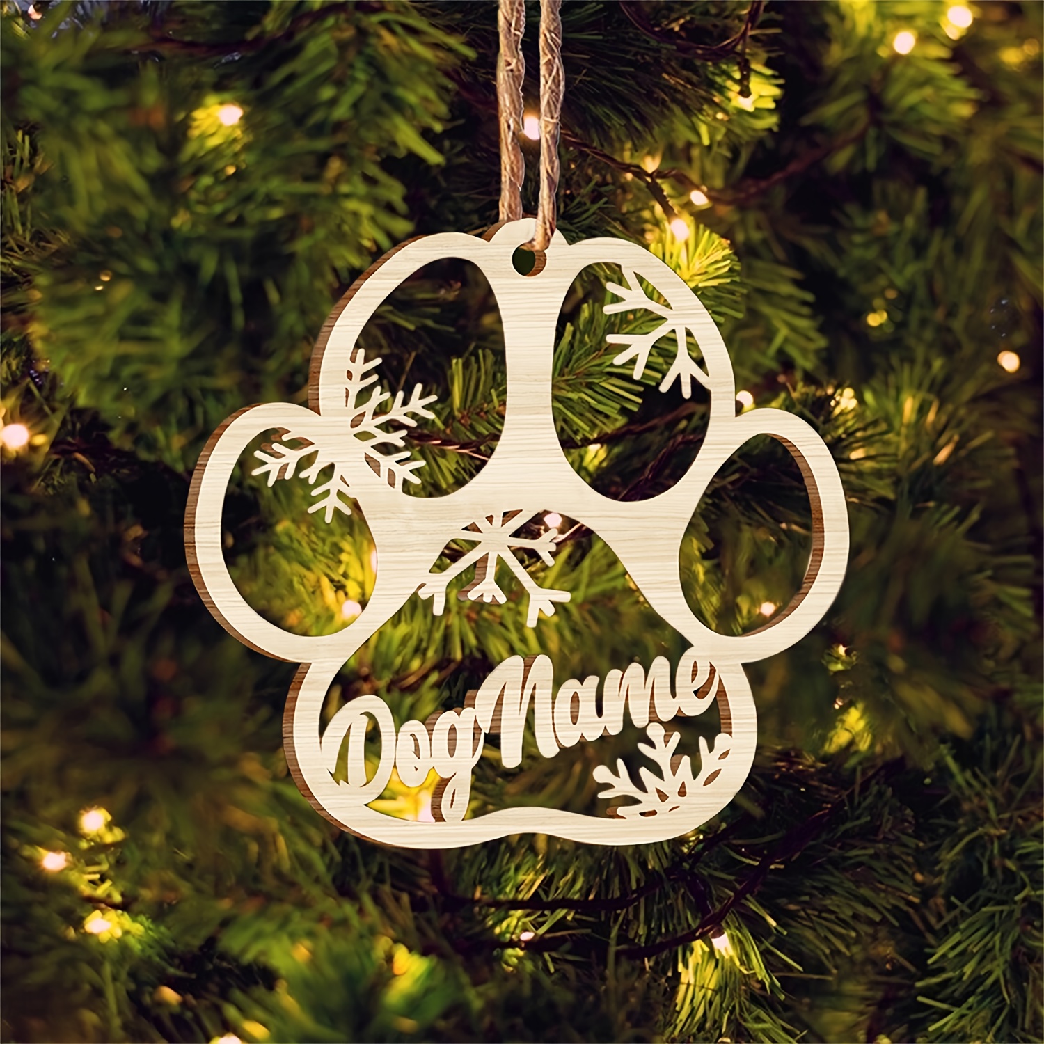 TEMU 1pc Personalized Name Cat Paw Commemorative Jewelry, Claw Print Christmas Pendant, Snowflake Decorated Cat Paw Wooden Pendant, Customizable Name