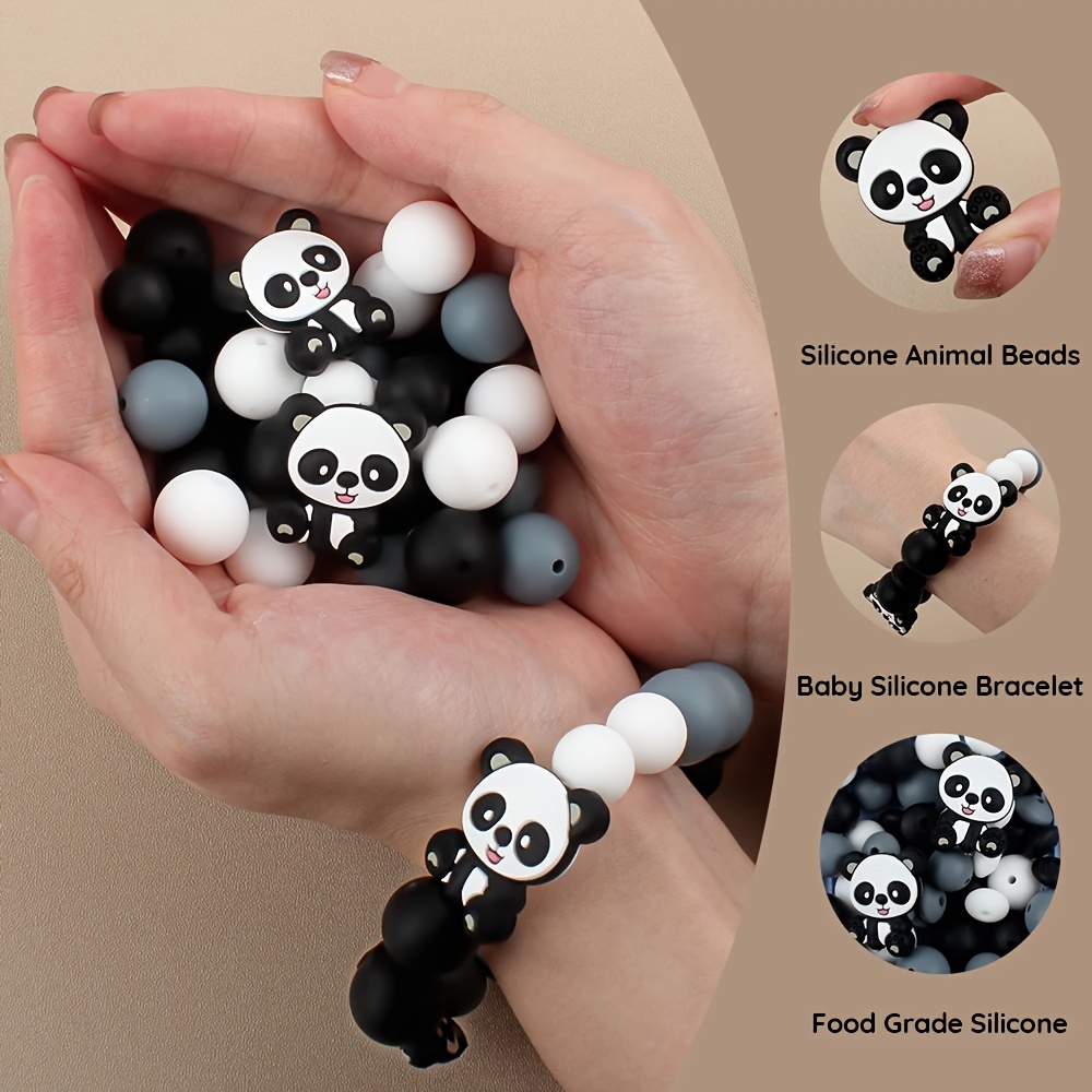 

38pcs 12/15mm Silicone Solid Colorful Panda Pattern Round Loose Beads For Jewelry Making Diy Key Bag Chain Pens Decors Bracelet Necklace Lanyards Beaded Craft Supplies