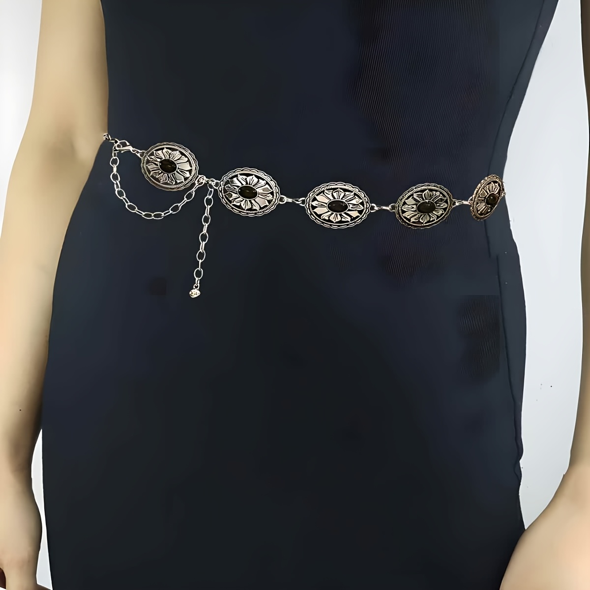 womens vintage metal chain waist belt hollow daisy design - Temu
