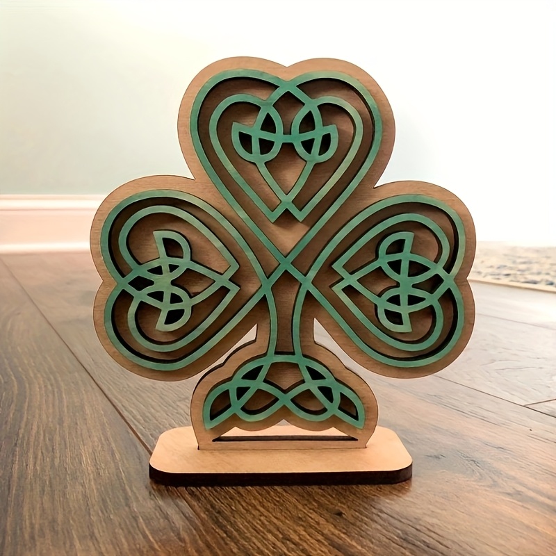 

1pc Classic Wooden 's Day Clover Sign - Tabletop Knot Decor, Multipurpose Holiday Decoration, No Electricity Needed, Ideal For Home Display