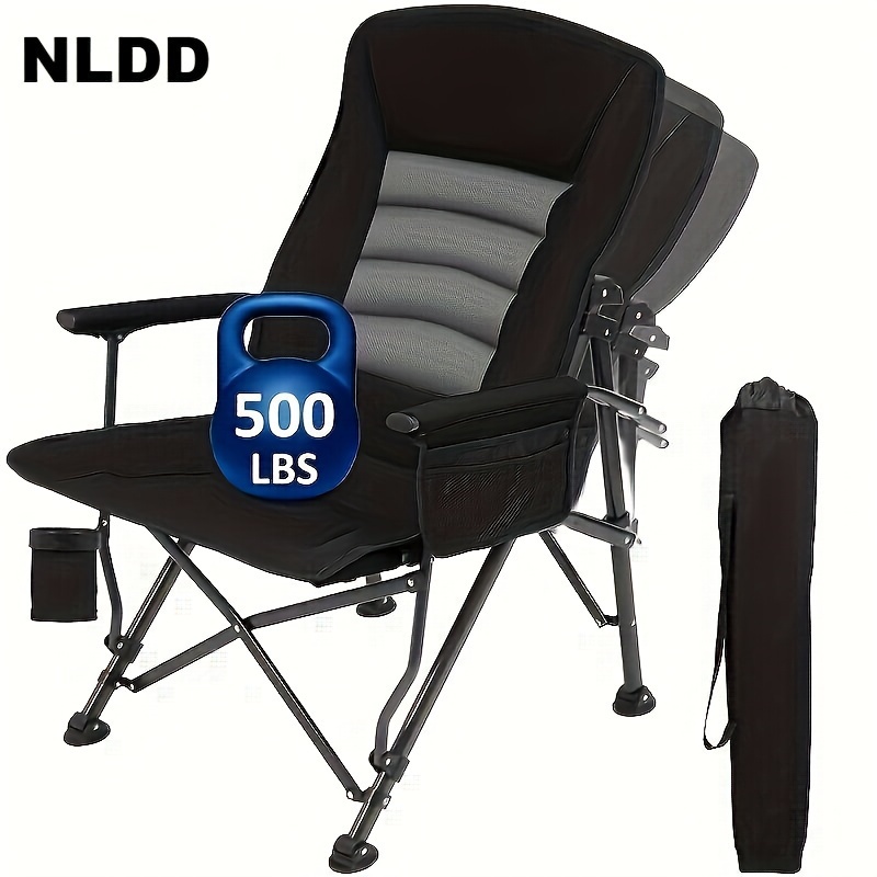 

Foldable Oversized Camping Chair For Adults Heavy Duty, 500lbs Weight Capacity, Outdoor Sports Folding Lawn Chairs With High Movable Back, Folding Chairs For Outside