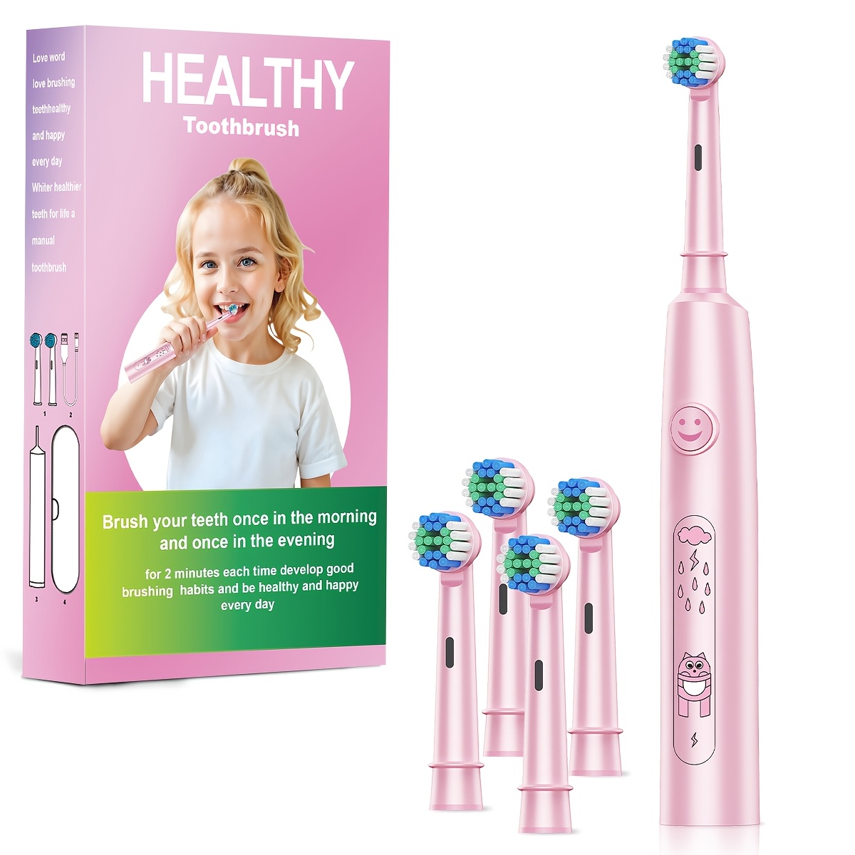 Smart Kids Electric Toothbrush with Automatic Rotation & Smart Brush Head - - Waterproof 's Dental Care System, 2-Min Timer, Cute Pink/Blue/Purple Toothbrush for Boys & Girls (Type-C, & Oral Hygiene, Teeth Cleaning Tools, Brush Teeth, Teeth Brush, Childs Toothbrush, Oscillating Toothbrush, Boys Toothbrush, Brushing Teeth, Childrens Toothbrush, Toothbrush Timer, Tootbrush, Toothbrush For Men, Interactive Tooth Brush, Tooth Brushes, Teeth Brushing Timer, Girls Toiletries, Teeth