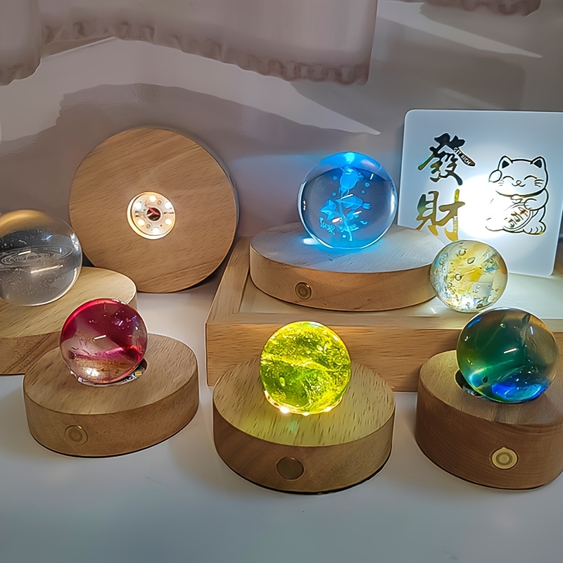 wooden lamp base   batteries 8 10cm wooden led light rotating display stand lamp holder crystal glass art decoration