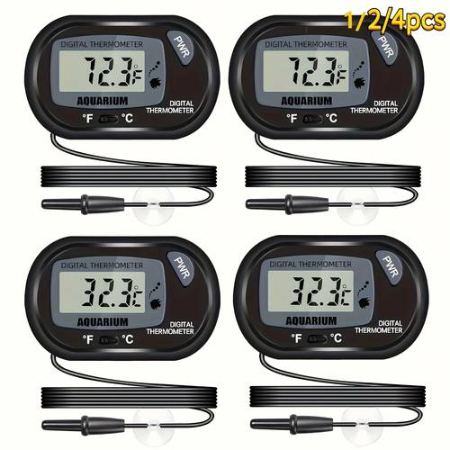 1 2 4pcs fish tank thermometer lcd digital aquarium thermometer with sensor probe and two suction cups for reptile turtle incubators terrarium water thermometer with battery