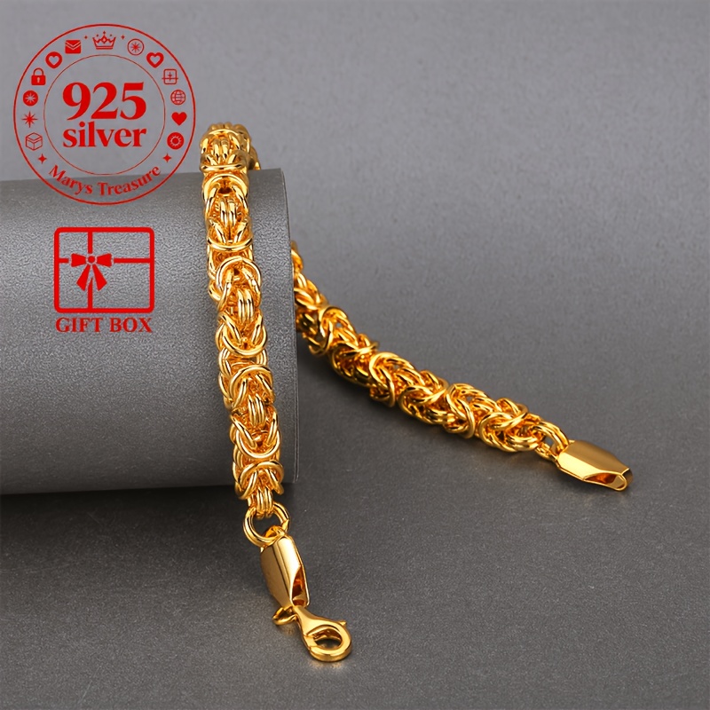 Image of 925 Silver Men's Rope Golden Bracelet Easy And Versatile Notting Hill Beer Festival Music Festival Wedding Party Exquisite Gift Box