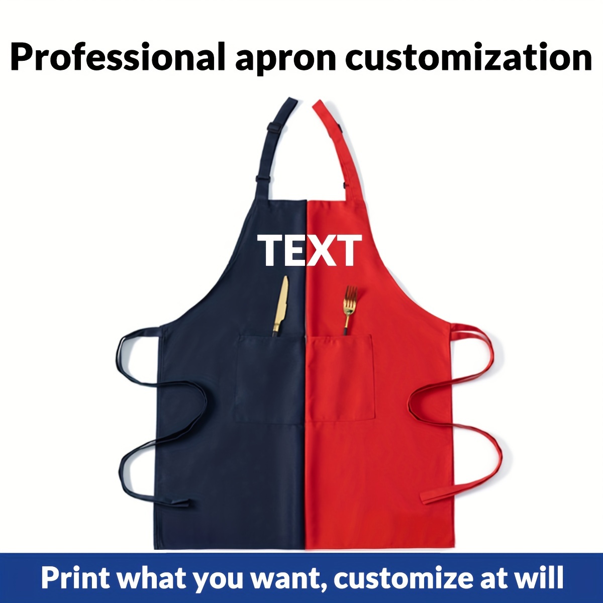 

[customization] 1 Piece Of Customized Printed Pattern Apron, Kitchen Work Clothes And Catering Apron