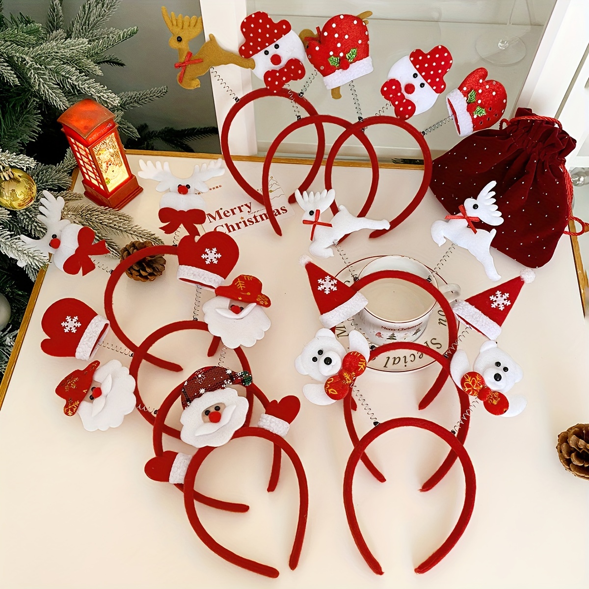 

10pcs Christmas Headbands Set For Women - Accessories Bows And Decor, Sweet -up Hairbands, Matching, Party Supplies And