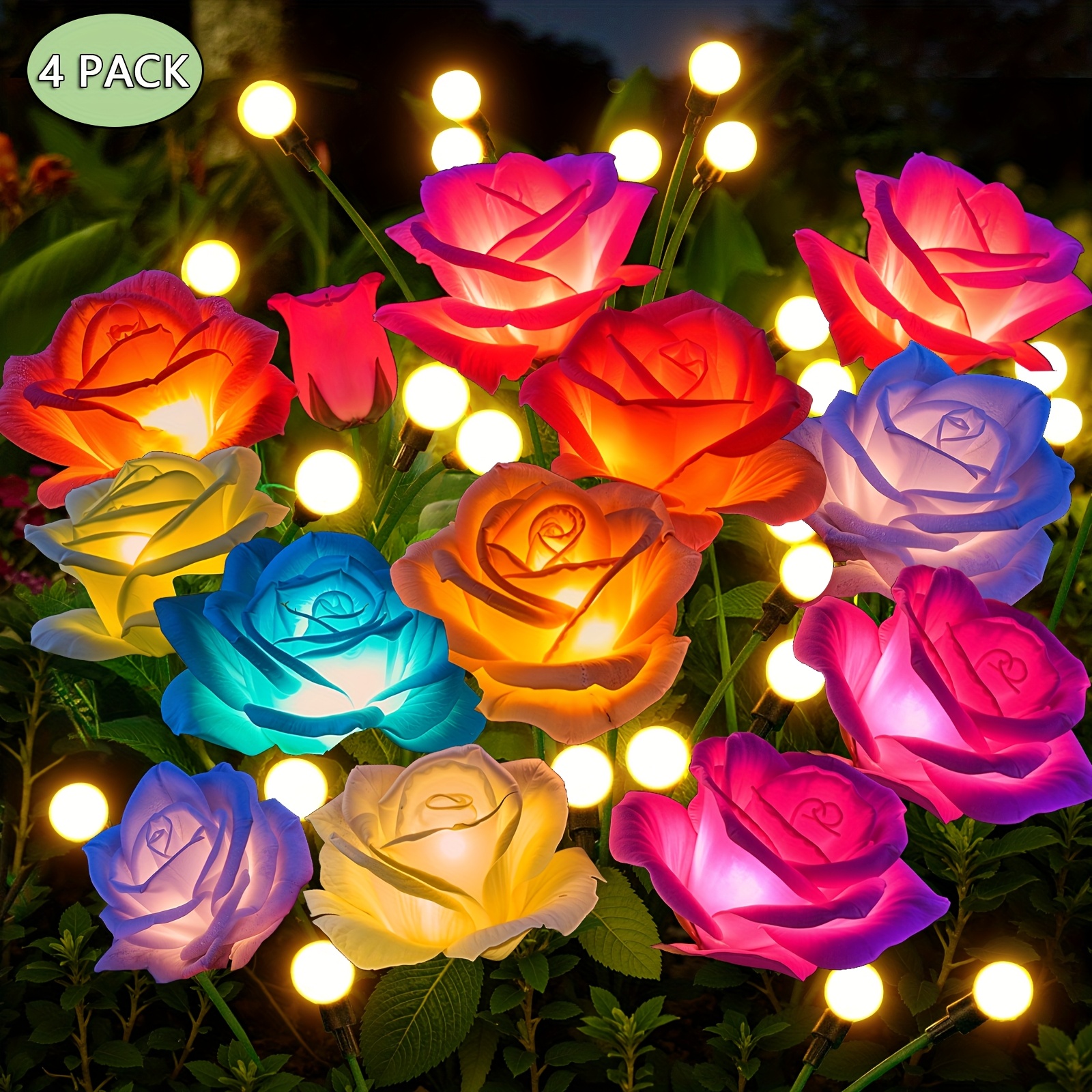 TEMU 2/4/8 Pack Upgraded Solar Garden Lights, Multi Color Changing Ipx5 Solar Flowers Light For Outdoor Garden Decoration, Led Solar Flower Lights