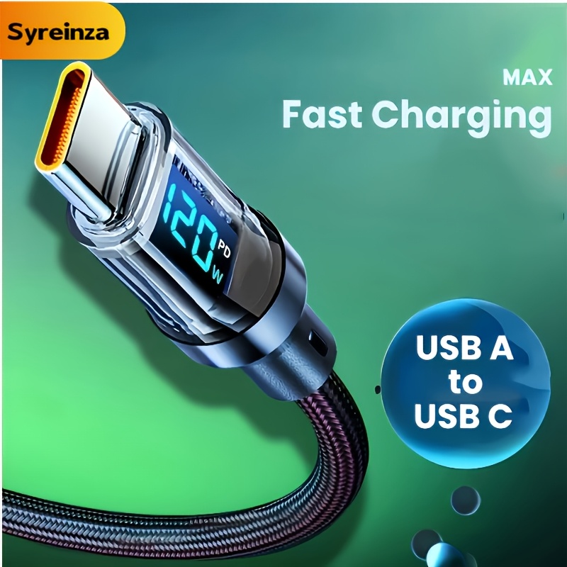 cavo di ricarica ultra-veloce 120w con display digitale led, usb-a a type-c, sincronizzazione in nylon, compatibile per trasferimento , ricarica rapida, display digitale intelligente, supporto per led per uscita di potenza reale Dettagli dell'articolo 4