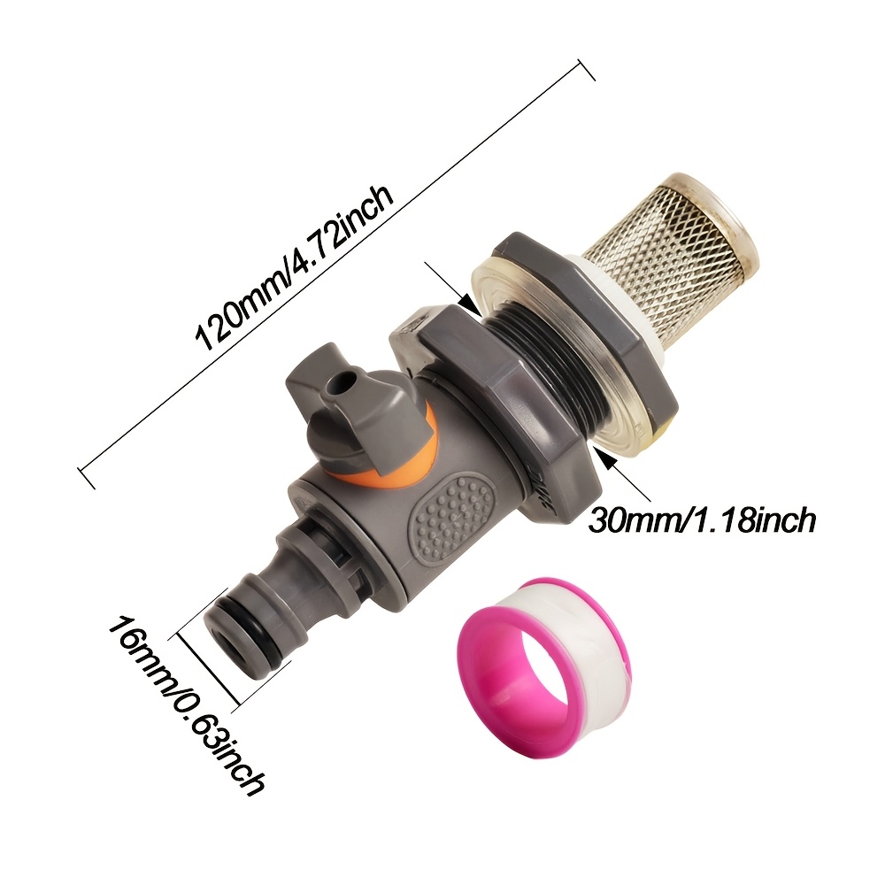 TEMU 1 Set Regenwateremmer Connector Kits, 16mm Snelkoppeling, met een PVC Bulkhead Joint Adapter, - Water Tank Vervangingskraan met Afdichtingsring,