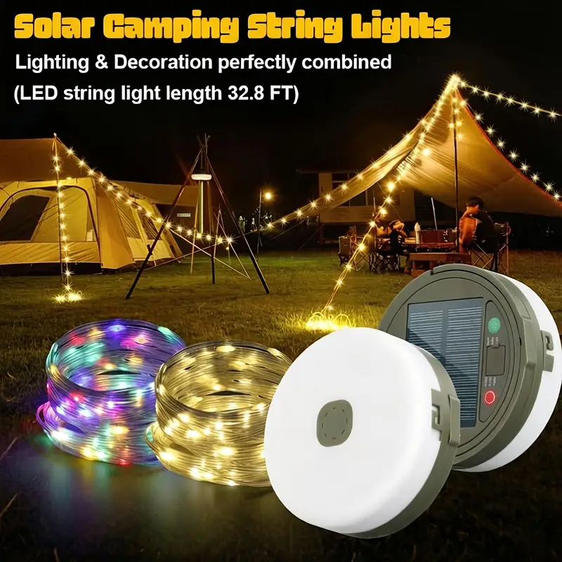 Solar Camping Lichterkette, 10,06 Meter tragbare Campingleuchte, mit 8 Beleuchtungsmodi, Solar- und USB-aufladbare Zeltleuchte mit Fernbedienung * für Camping, Terrasse, Garten und Wandern Halloween