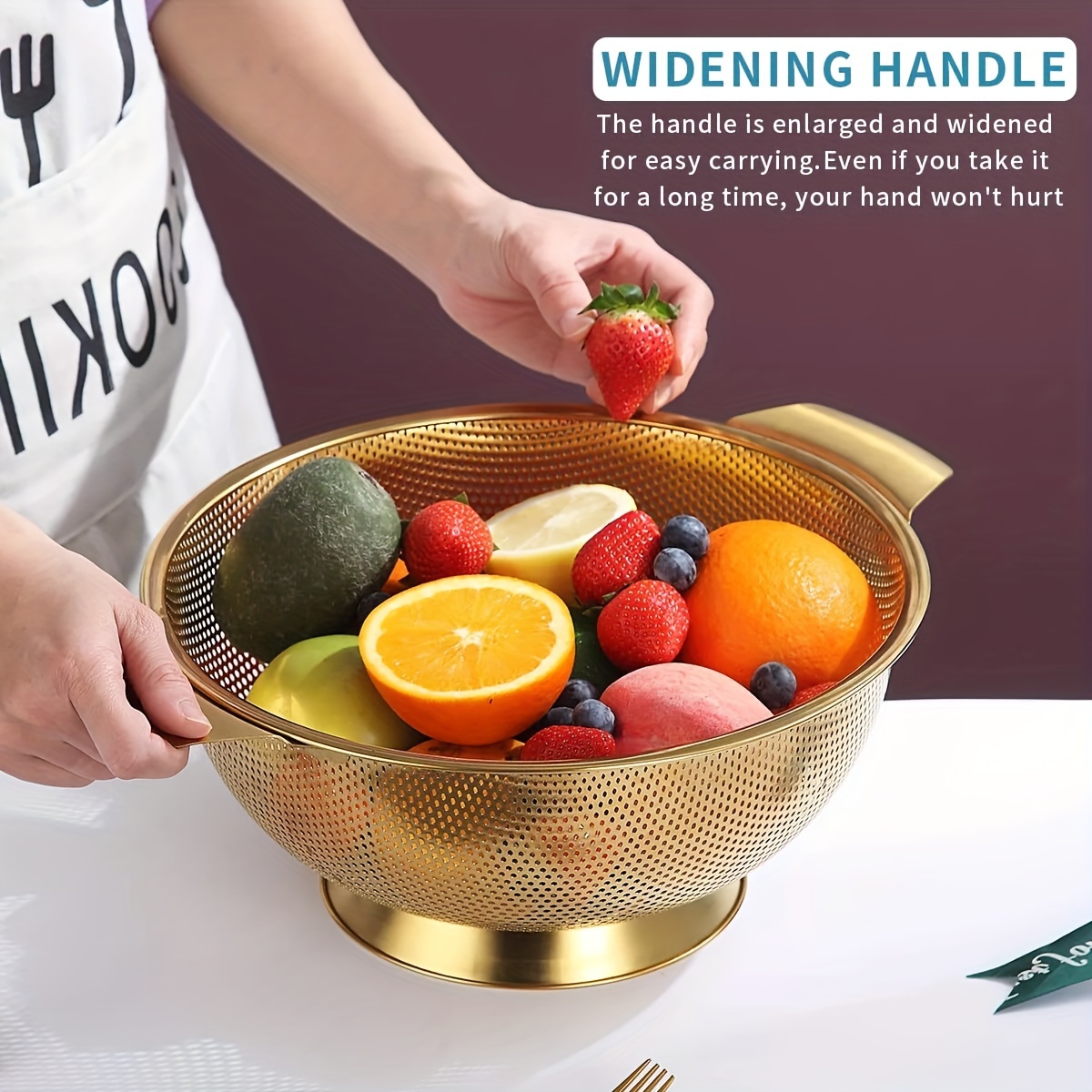 TEMU Professional Stainless Steel Colander With Ergonomic Handle & Non-slip Base | Large Capacity Draining Basket For Pasta Vegetables Salad Prep | Rust-proof Commercial Kitchen Tool For Use