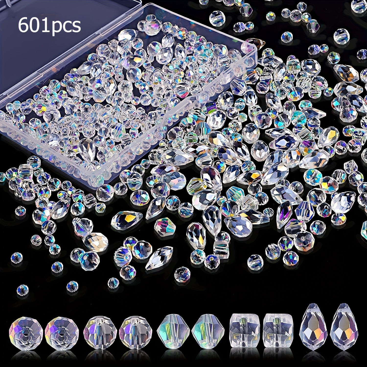 Image of 301pcs/601pcs/900pcs/1201pcs/1401pcs Beads&bead Assortments Bulk Ab Transparent Glass Beads & Bead Assortments- Sparkle Your , Earrings, Bracelets & Necklaces , Ideal For Craft & Small Business