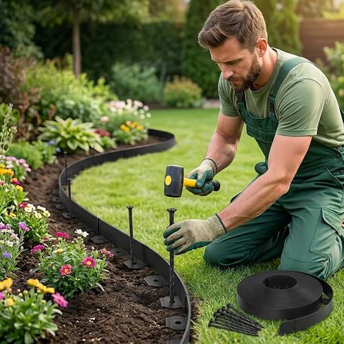 black 33ft 66ft 99ft no dig landscape with anchoring spikes 1 5 straight top plastic garden border kit