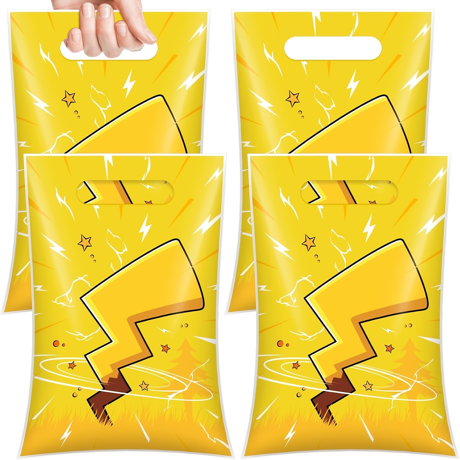 TEMU 40pcs Pack 40pcs Yellow Lightning Plastic Party Favor Bags With T-shaped Handle Suitable For Birthday, Themed, Goodie Bags, Tally Markers - Wide