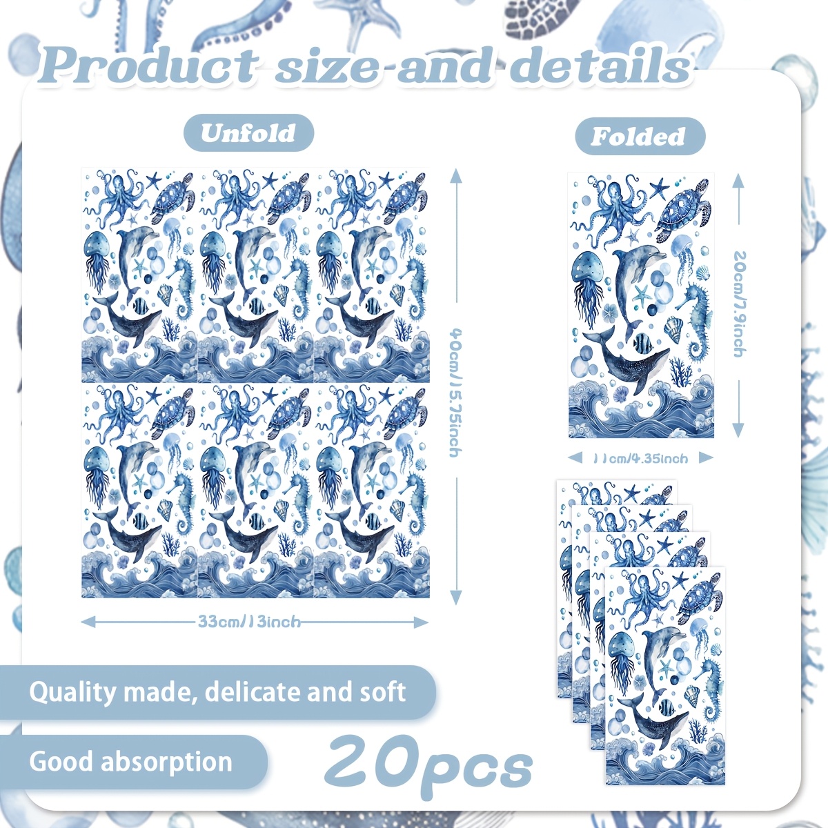 TEMU World Themed Party Napkins Suitable For Gatherings, , Birthday Parties - Marine-themed Table Decorations With Sea Creature Designs (fish,,