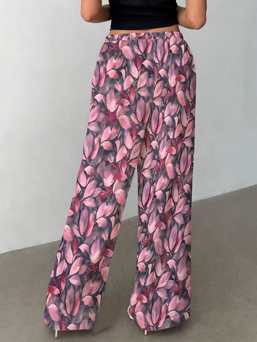 womens straight leg pants with pink floral print suitable for casual beach trips office wear and daily casual outfits