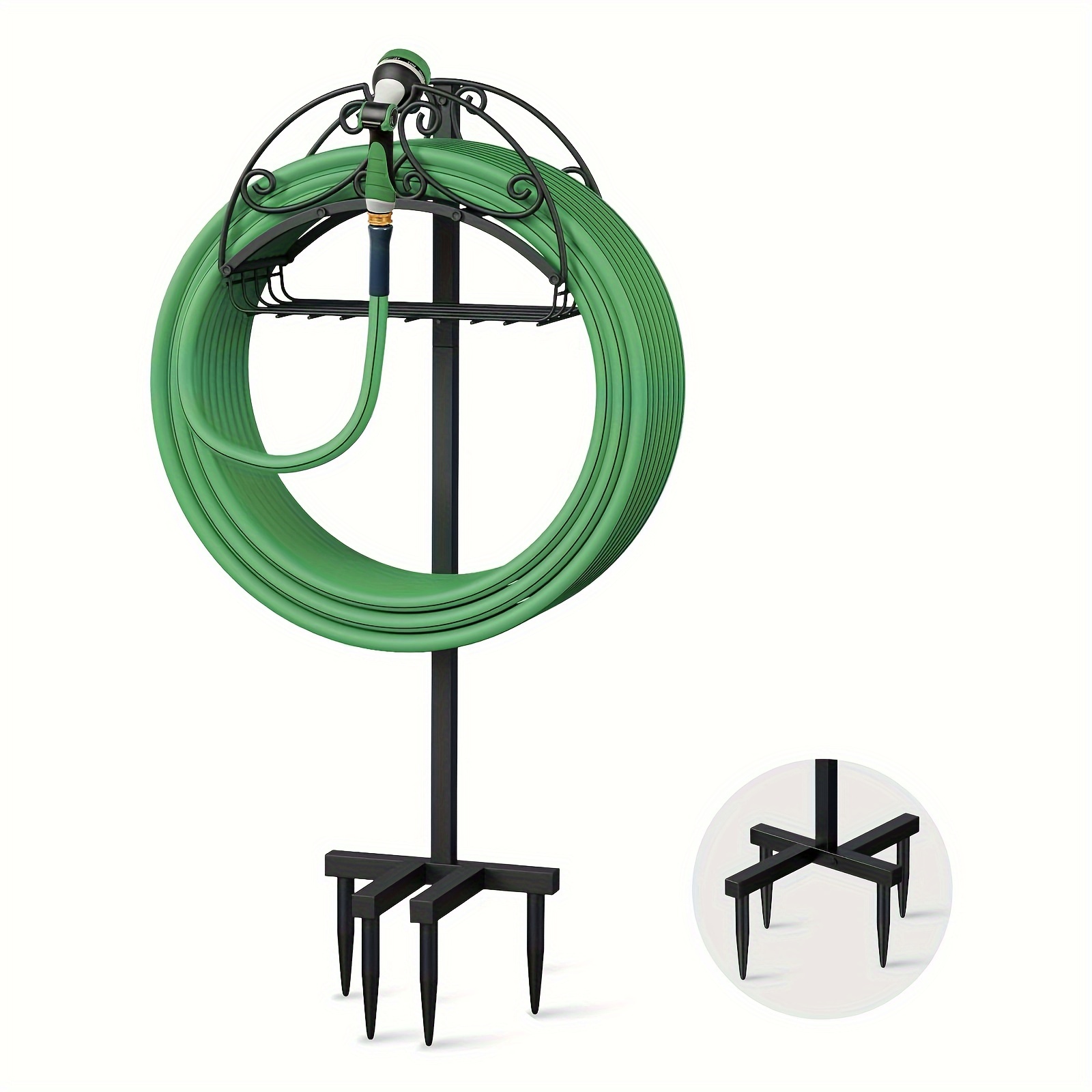 

Garden Hose Holder Freestanding, Water Hose Holders With Storage Basket Detachable Garden Hose Stand Heavy Duty For Outside Lawn Yard