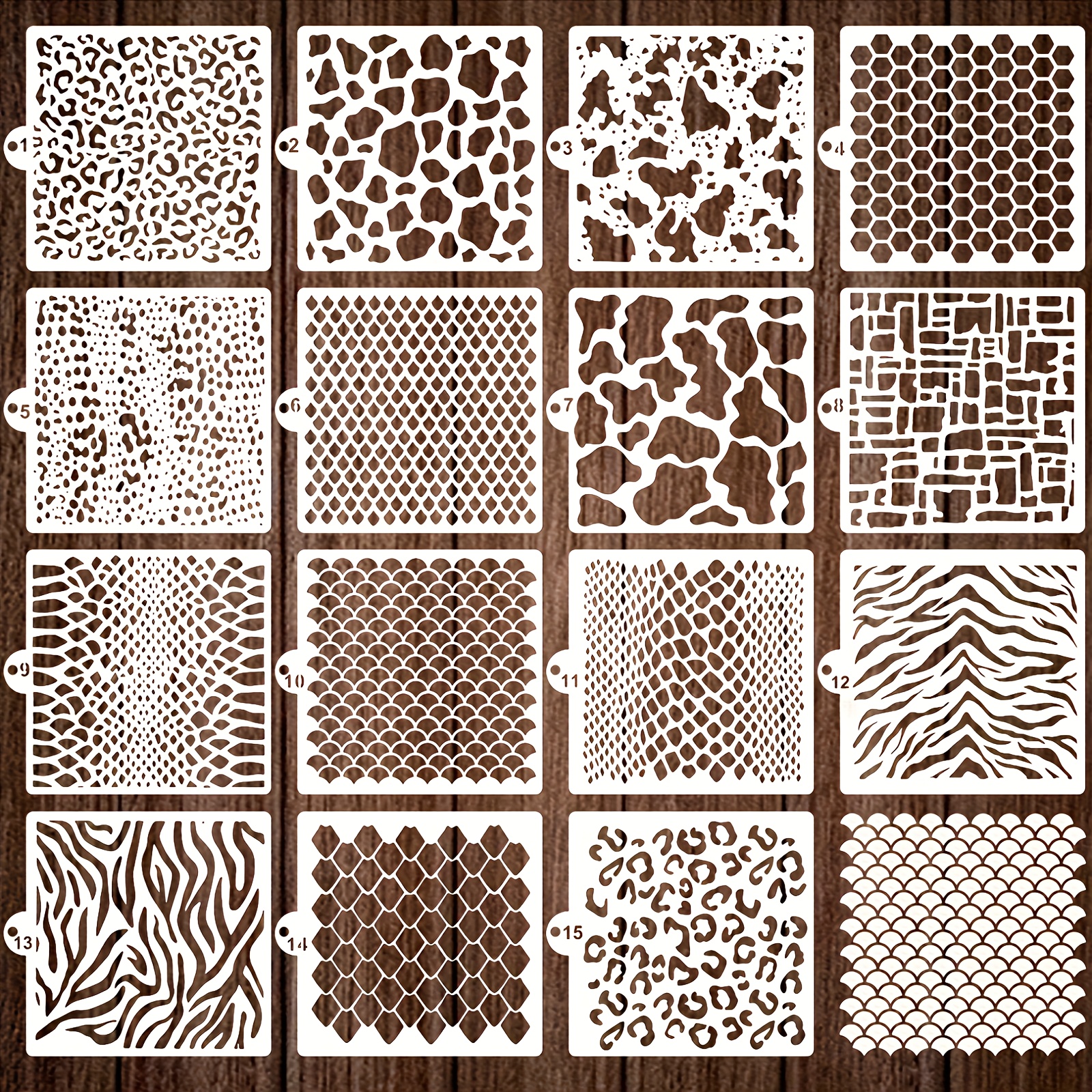 TEMU 15pcs Of Skin Cow Print Stencils For Cosmetics, Reusable Craft Templates - Durable Plastic Animal Patterns For Scrapbooking, Painting, Shirts, Canvas, And Wall Decor, Scrapbooking Supplies