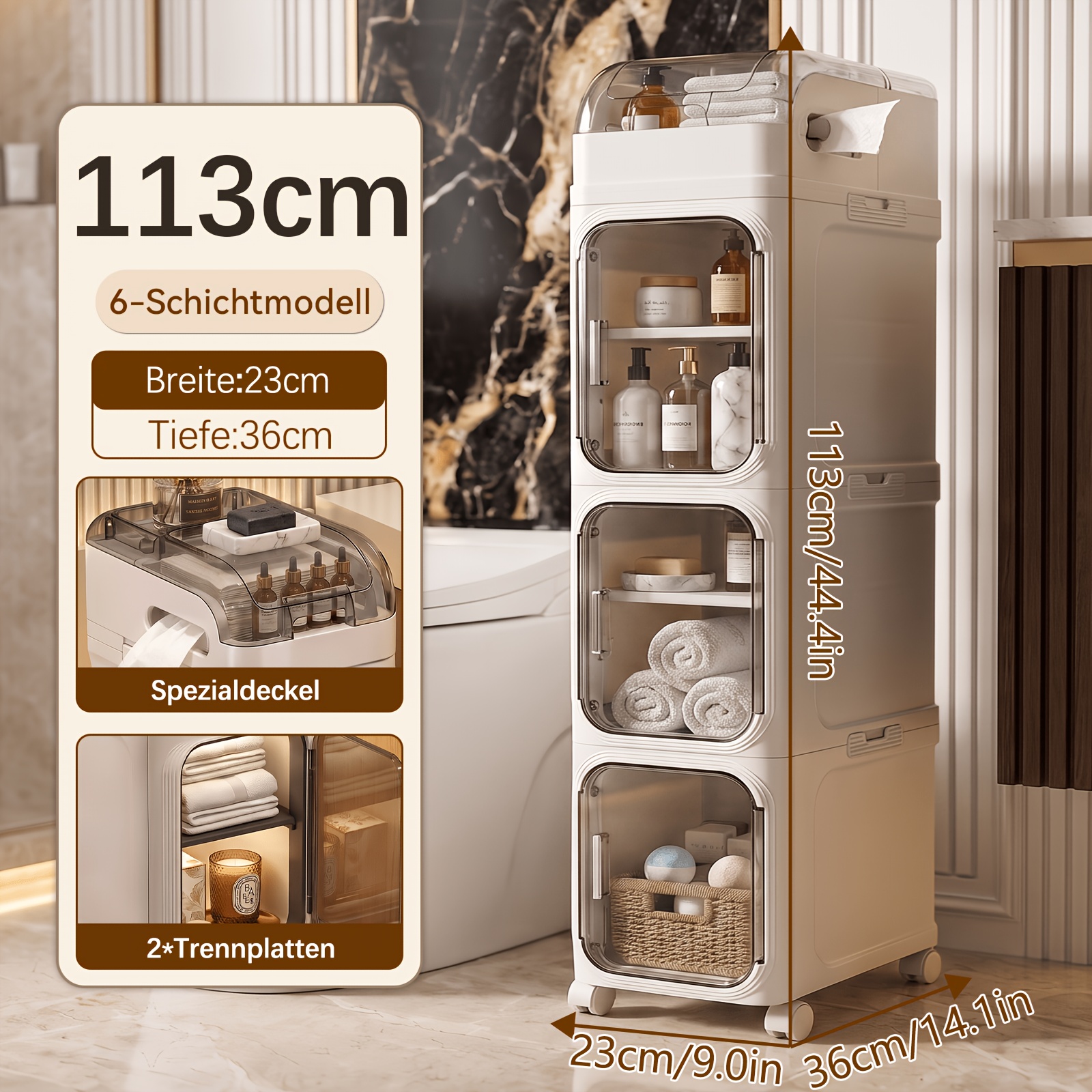 Image of 8/6/5/3 Tier Space- Narrow Storage Cabinet, Clear Plastic Drawer Medicine Cabinet, Compact Floor Cabinet For Small Spaces, Bathroom Shelf, Toilet Paper Storage, Bathroom Storage Cabinet, Shelves