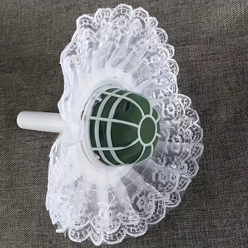 E-shop 1 Set, grüner und eleganter Spitzen-Weißblumen-Schaumstoffhalter, Kunststoff-Brautstraußstütze, Blumendekorationszubehör für Valentinstag,