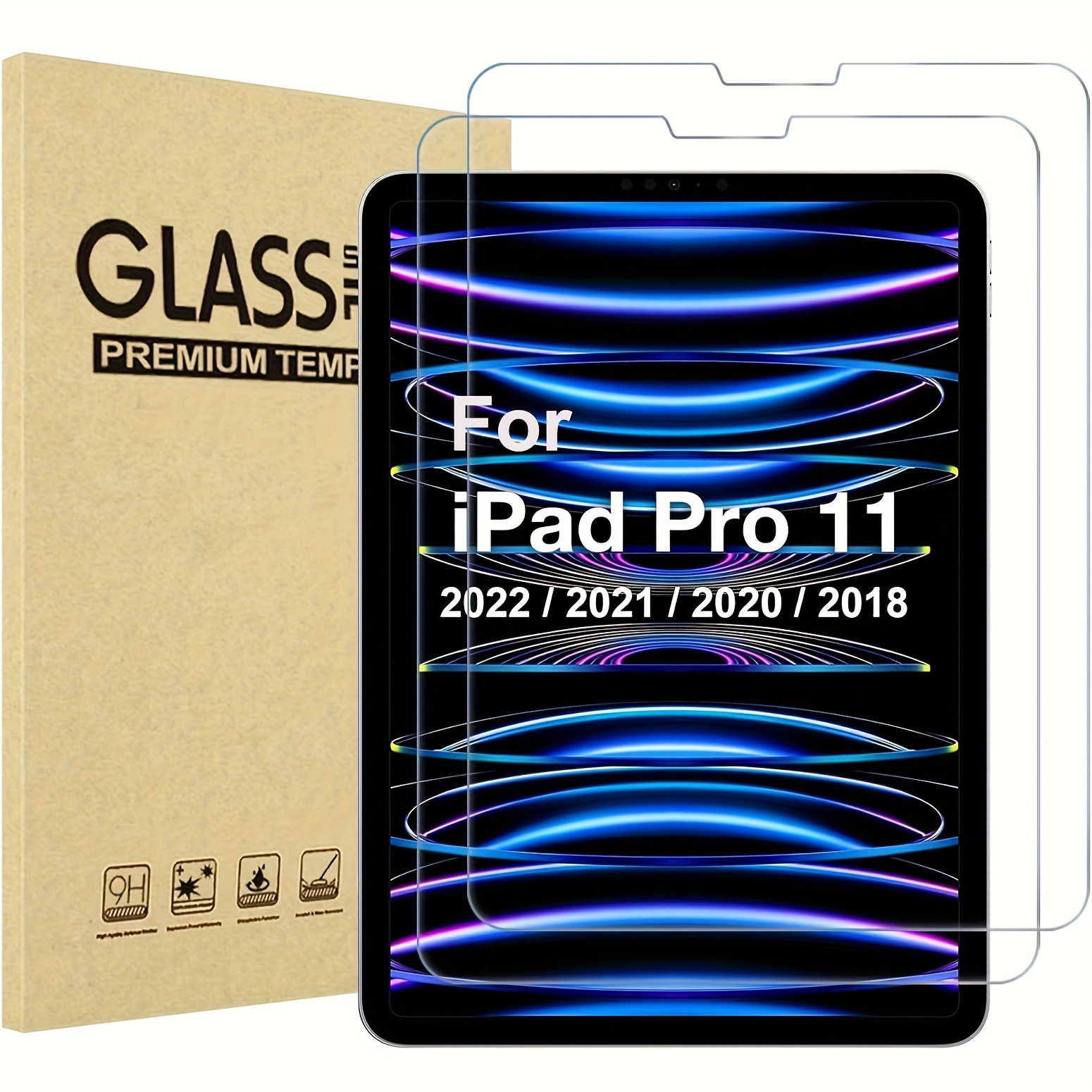 TEMU 2-pack Tempered Glass Screen Protectors, For Ipad Pro 11-inch 1st/2nd/3rd/ 2018, 2020, 2021 And 2022 A1980 A2013 A2228 A2230 A2377 A2460 A2759