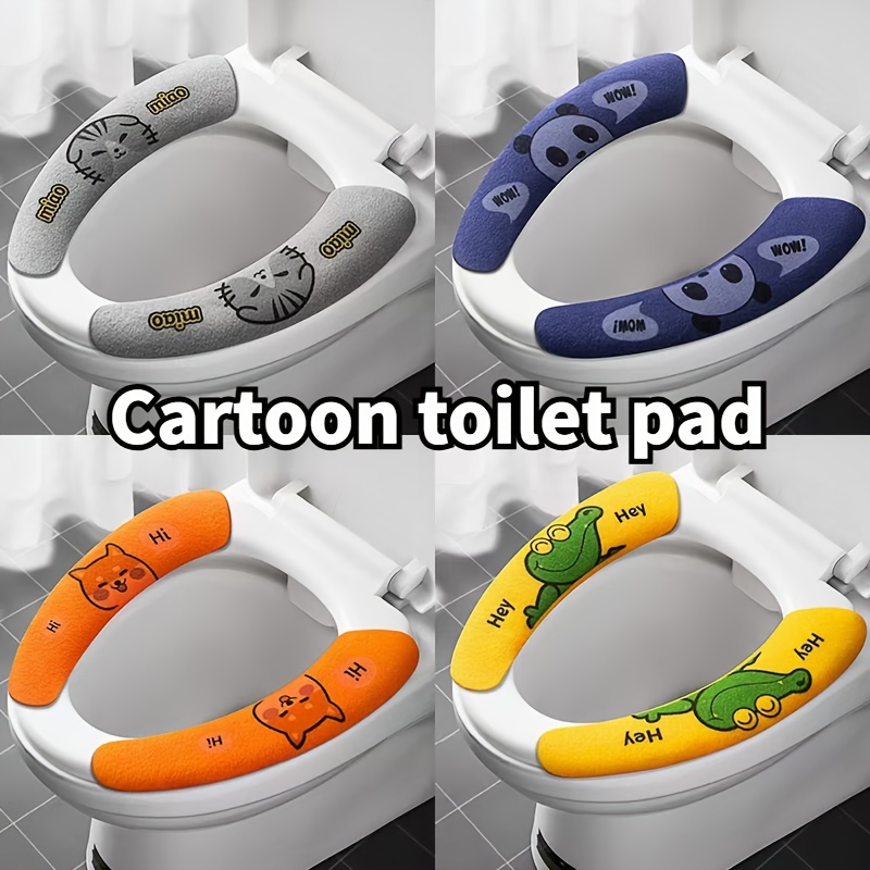 

4pcs Cartoon Plush Toilet Seat Covers - , & Static-free , Warm For Winter, Waterproof, Fits All Toilets