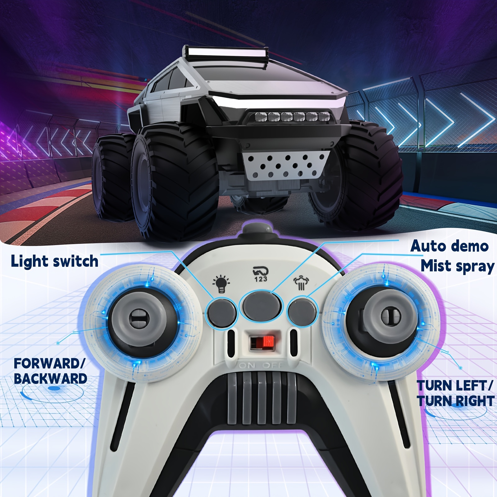 Remote Control Monster Truck Toy with USB/Battery Powered LED Lights, Realistic Engine Sounds, Off-Road Truck, All-Terrain Vehicle, Compatible with Gaming Controllers - Birthday/Christmas Gift for Boys & Girls Ages 3+ (Durable Construction), Toycar
