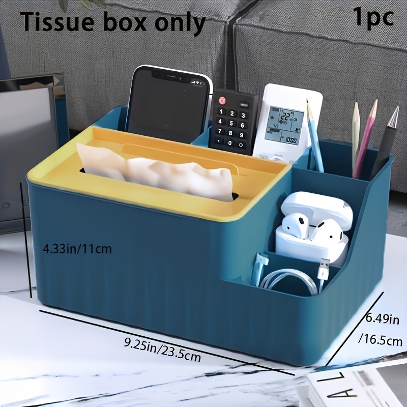 

1pc Modern Multifunctional Plastic Storage Box With Tissue Holder, Rectangular Desk Organizer For Cosmetics, Remote Controls, And Accessories, For Home Office Living Room Bathroom Decor