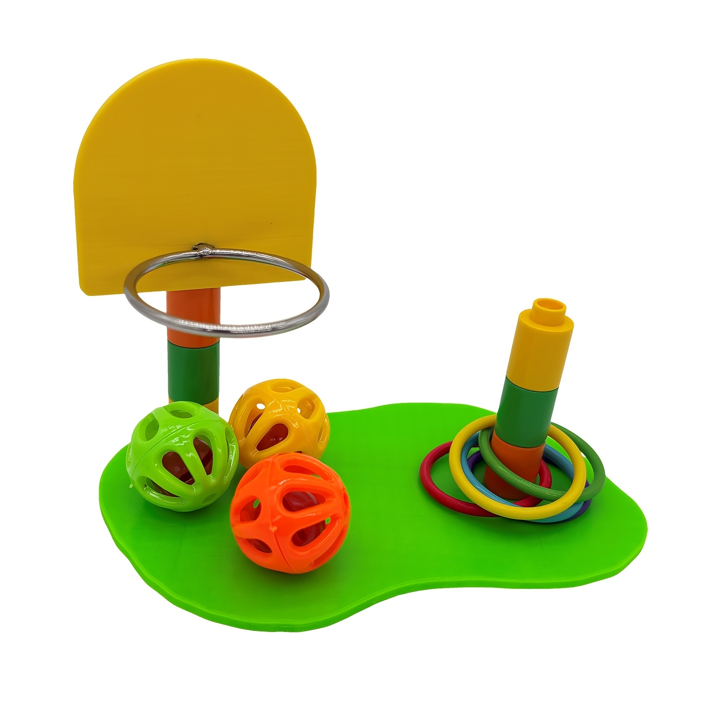 TEMU 1 Set Random Style Parrot Bird Toys Training Props Basketball Ring Toss Combination Boredom Relief Small To Medium Birds Interactive Training
