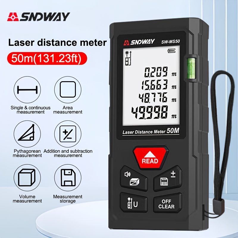 Image of Sndway Digital Laser Distance Meter 50m/70m/100m/120m Precision Laser Rangefinder Digital Laser Tape Measure Electronic Range Finder Millimeter Accuracy Laser Measure Tool 99 Group Data Storage