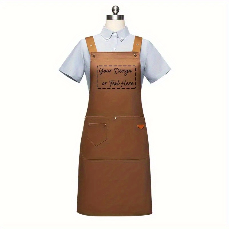 TEMU [Personalizado] 1 pieza, Delantal con Logotipo Personalizado, Delantal de Cocina, Correas Ajustables para los Hombros, Bolsillo Frontal para