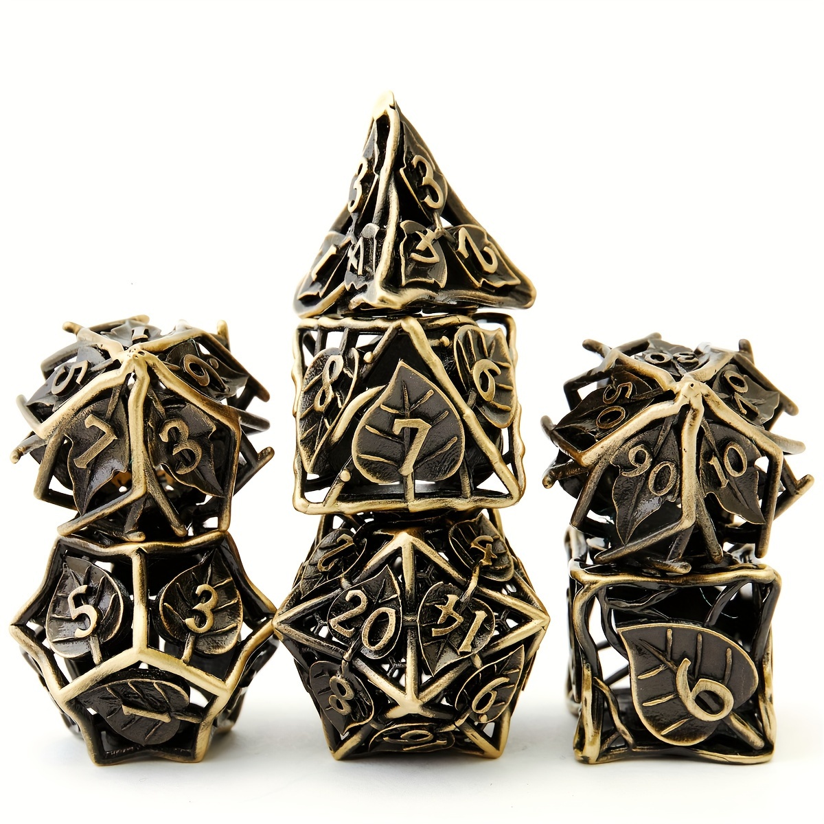 

7-piece Vintage Leaf Polyhedral Dice Set For D&d And Board Games - Perfect Gift For Gamers, Ages 14+