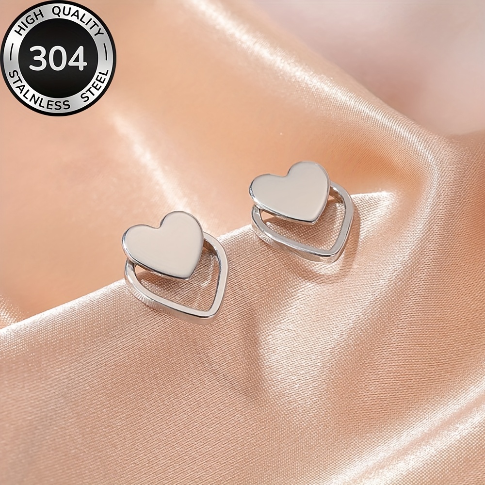 Women's Golden Hypoallergenic Heart Stud Earrings, Elegant Fashion