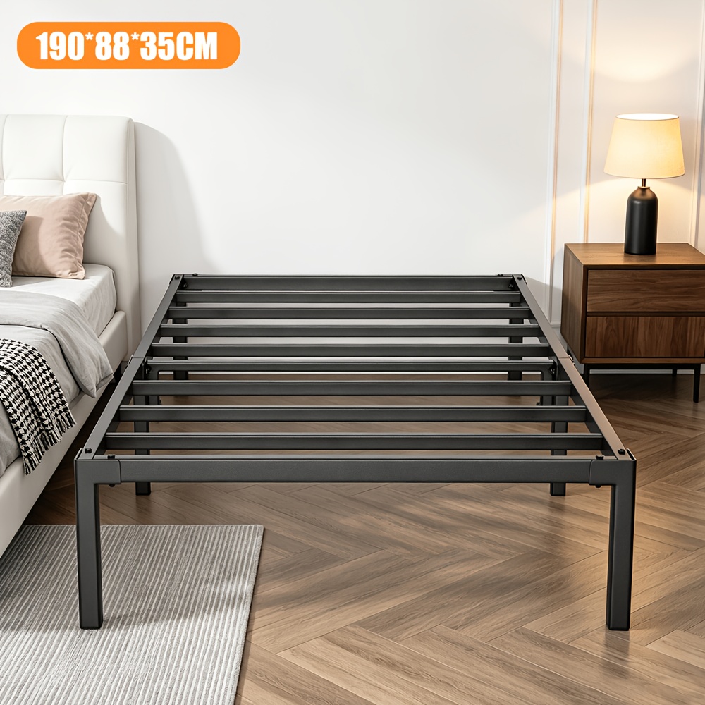 Image of Heavy-duty Metal Bed Frame With Under-bed Storage - Sturdy Mattress Foundation, Supports 200kg, Easy Assembly, Spring, Black, Low-maintenance Bed Base For Small Spaces & Large Families
