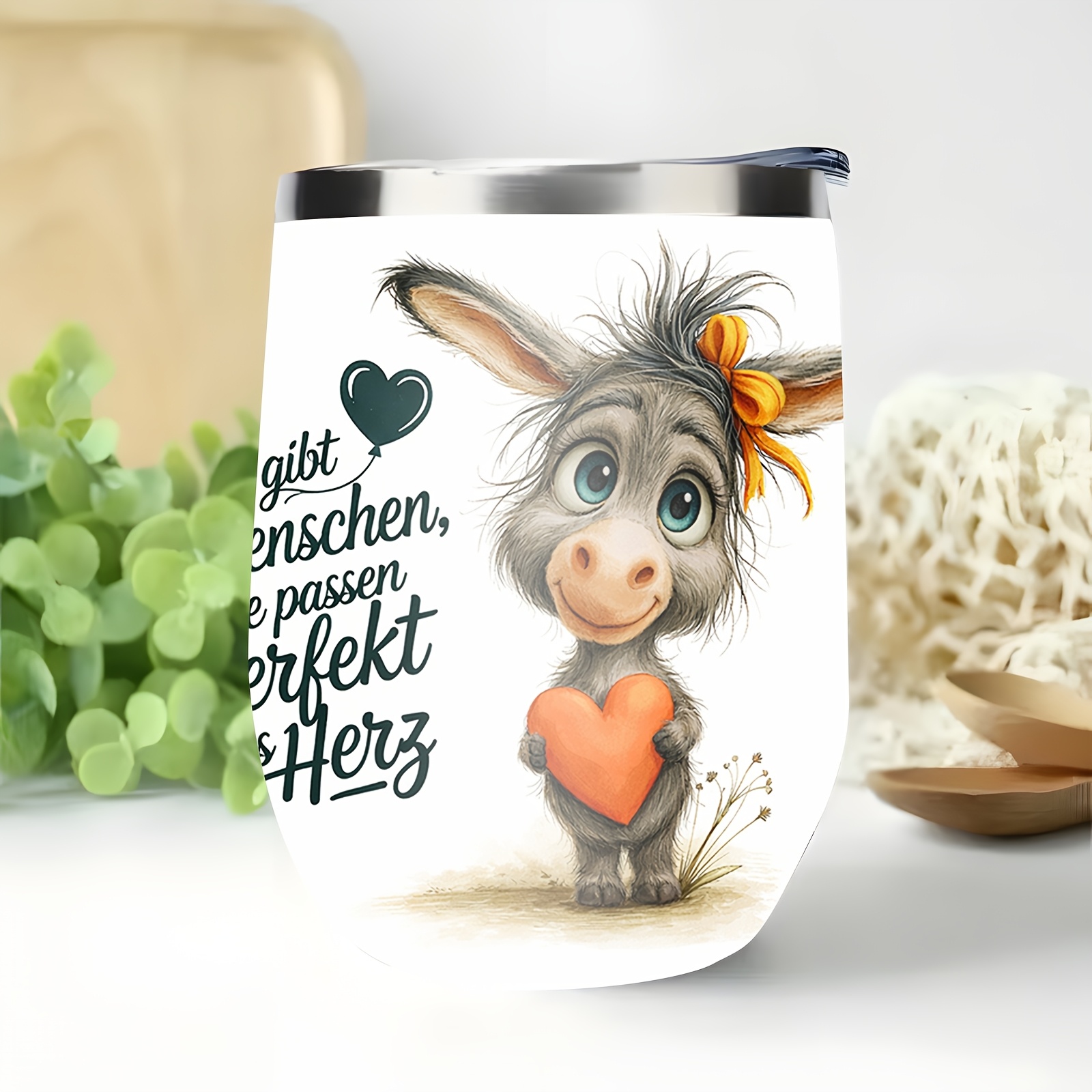 Image of 1pc 12oz Stainless Steel Cup, With A Donkey Pattern Print Design, Convenient To Carry. Coffee Cup, Water Cup, Travel Mug, Cup, Birthday Gift, Mother's Day Gift, Graduation Gift, Teacher's Day Gift