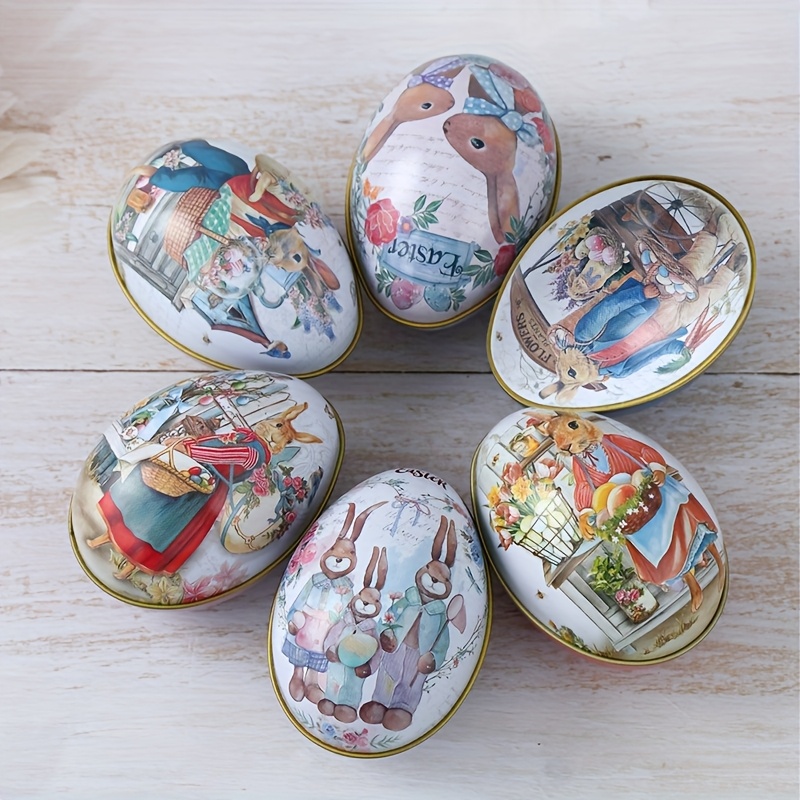 

6pcs Metal Gift Boxes - Bunny & Floral Designs, Ideal For Party Favors & Small Present Packaging