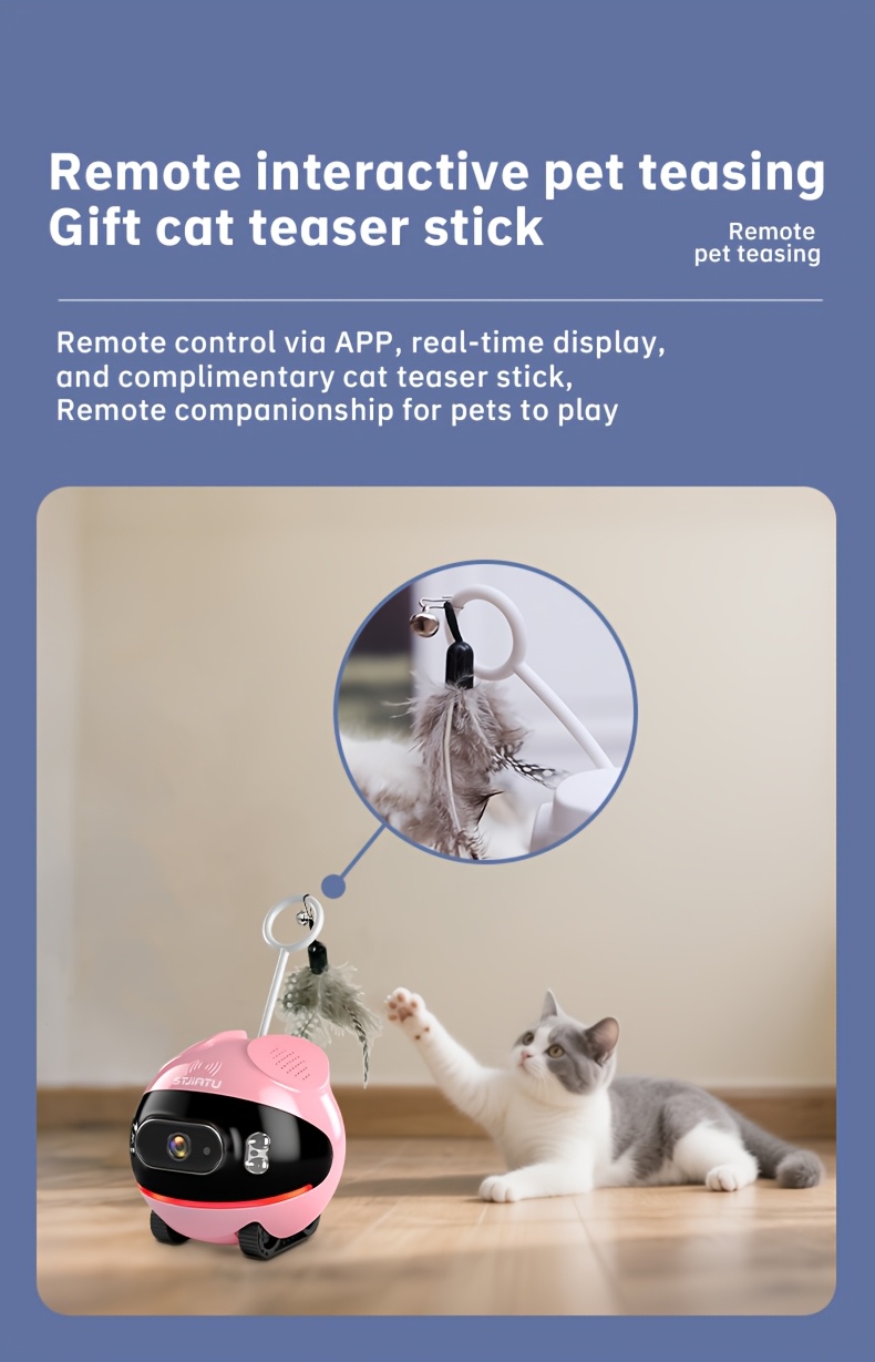 STJIATU Pet Camera - Mobile Monitoring for Elderly and Children, Wireless WiFi 2.4G Smart Voice Robot, Pet Entertainment, Mobile Remote Viewing Device with Built-in 64GB Memory Card, Cloud Storage Support, Feather Artificial Breeding
